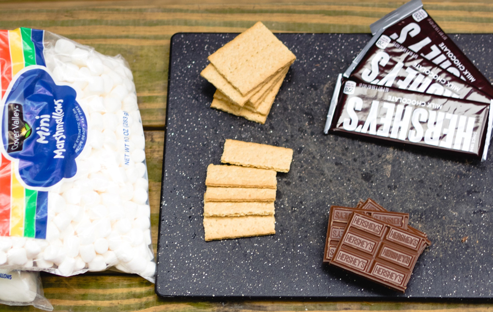 smores supplies on cutting board