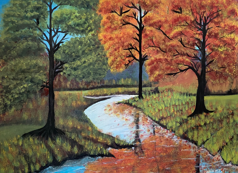 Maria's nature painting with trees and creek
