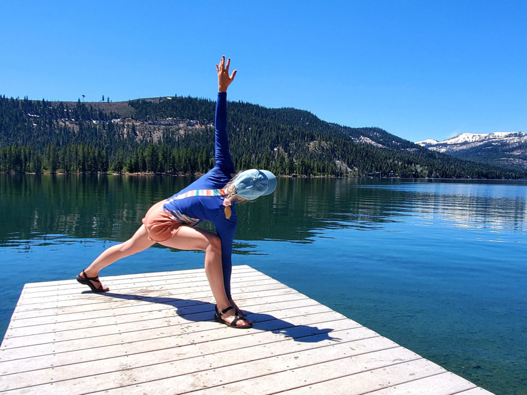 yoga on a donner lake pier in truckee