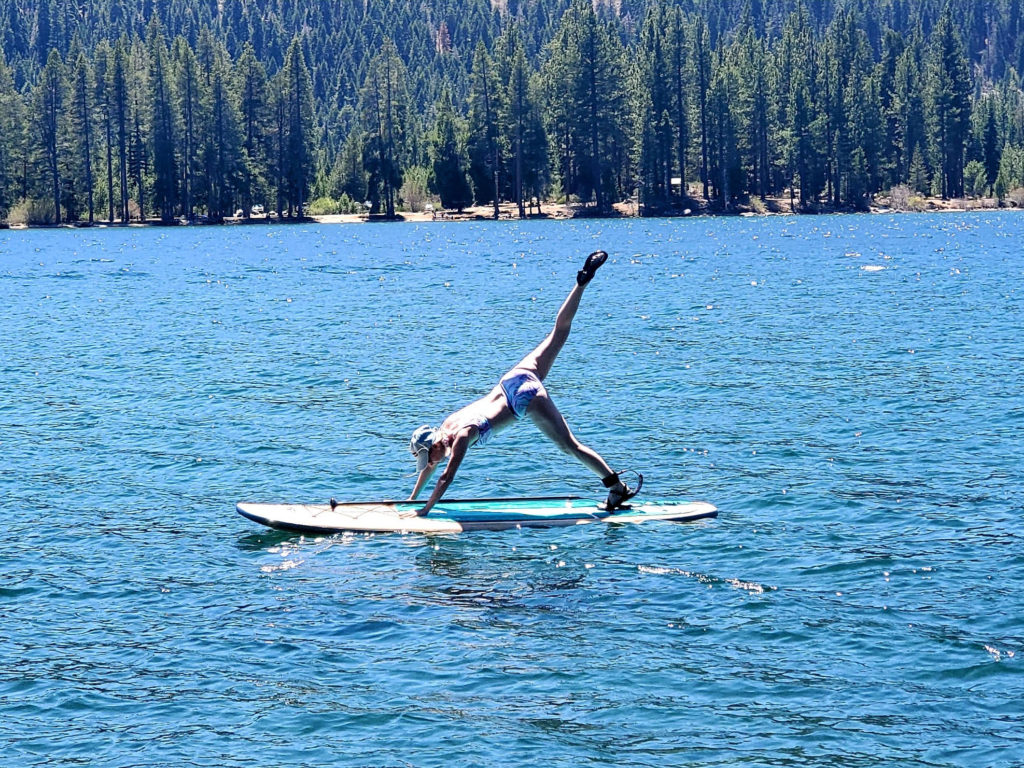 yoga on a paddleboard in truckee at donner lake