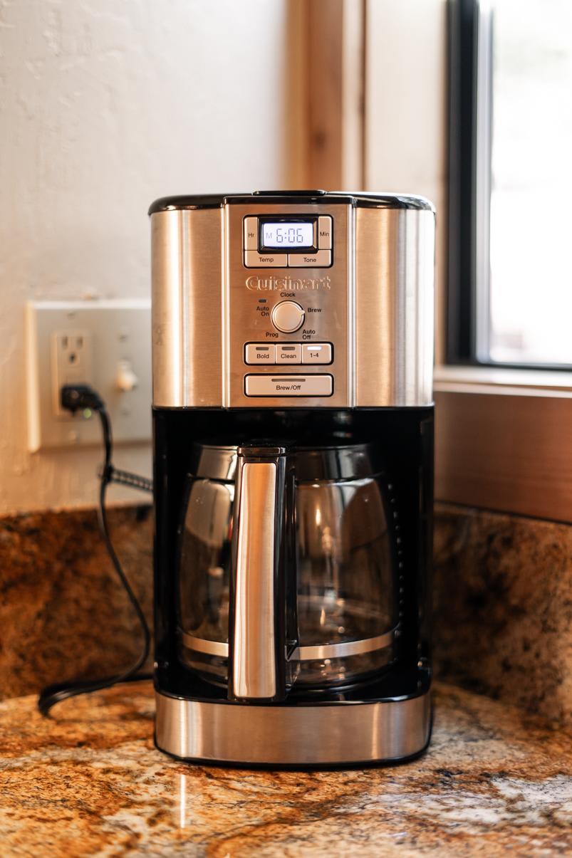 Coffee maker on a granite countertop in a Truckee vacation rental kitchen.