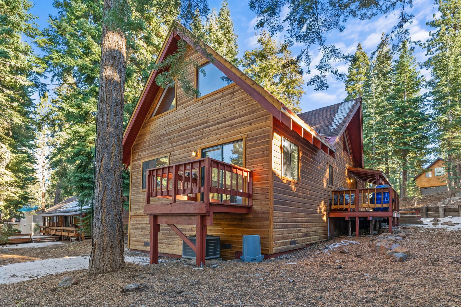 Cozy wooden cabin in Tahoe Vista surrounded by trees, perfect for a vacation rental escape.