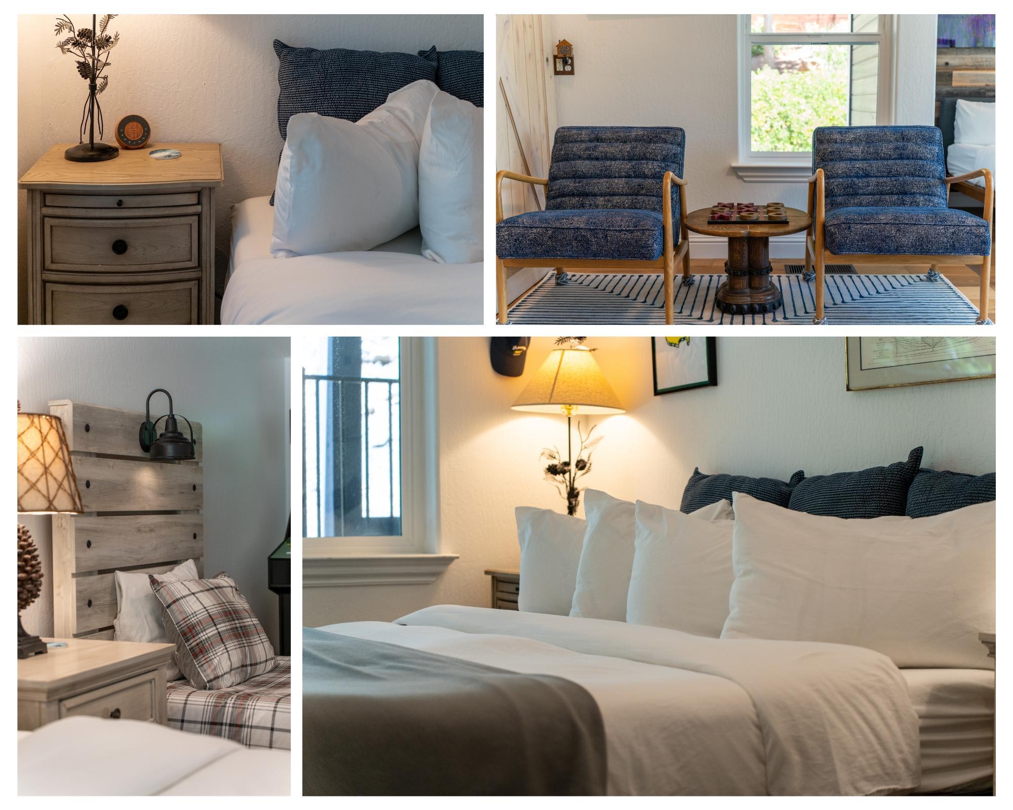 Cozy Truckee vacation rental with plush seating, stylish decor, and inviting beds, perfect for a relaxing stay.